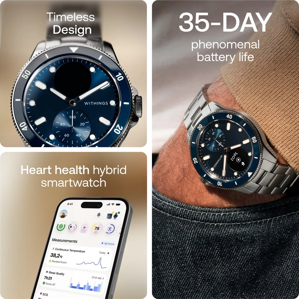Withings ScanWatch Nova Hybride Smartwatch - 42mm - Blauw - afbeelding 6 van 6