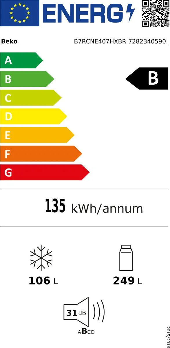 Beko B7RCNE407HXBR Koelvriescombinatie - 355L - Zwart