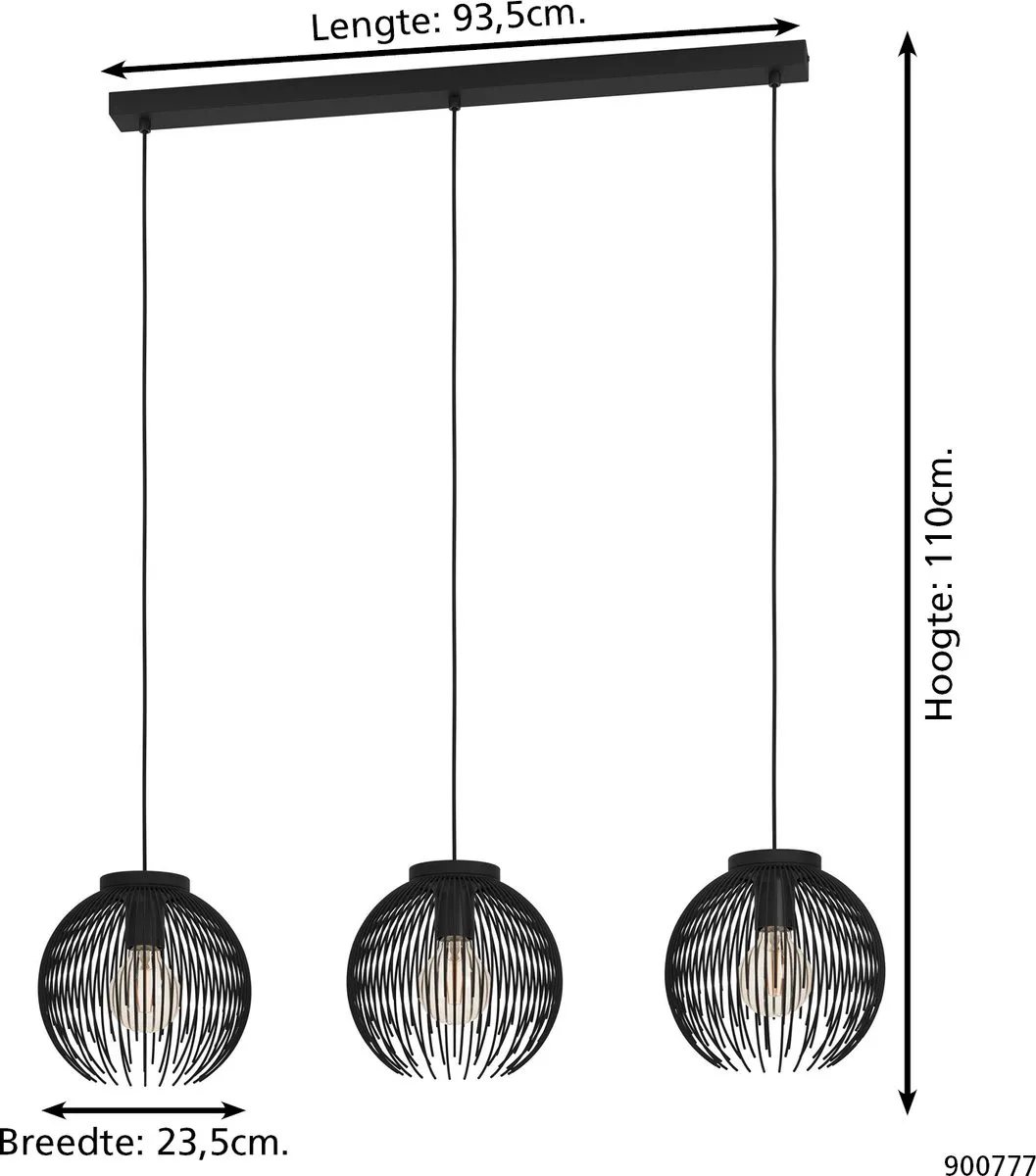 EGLO Alhabia 900777 Hanglamp - Zwart - 3 × E27 - 93,5 cm - afbeelding 6 van 6