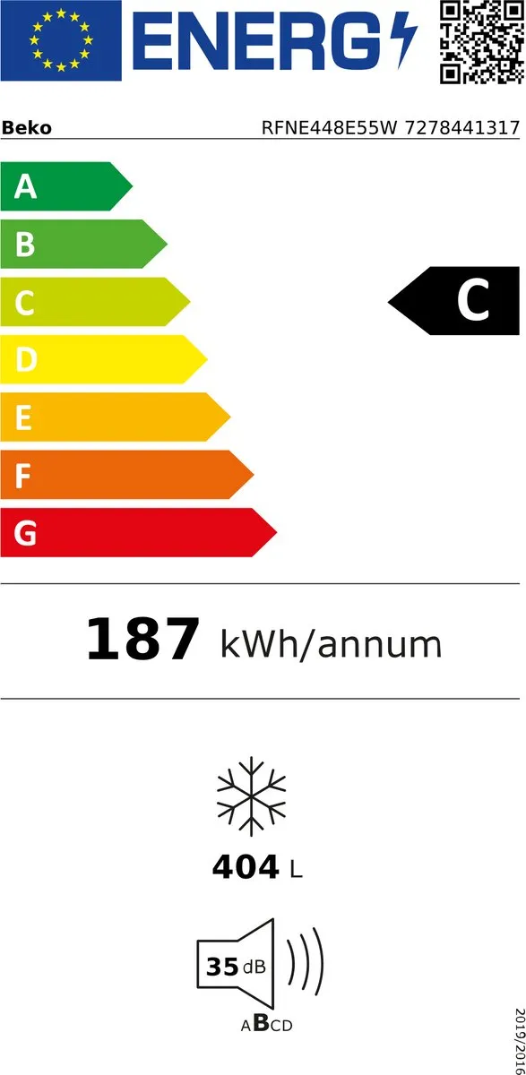 Beko RFNE448E55W Diepvriezer 404L - Wit