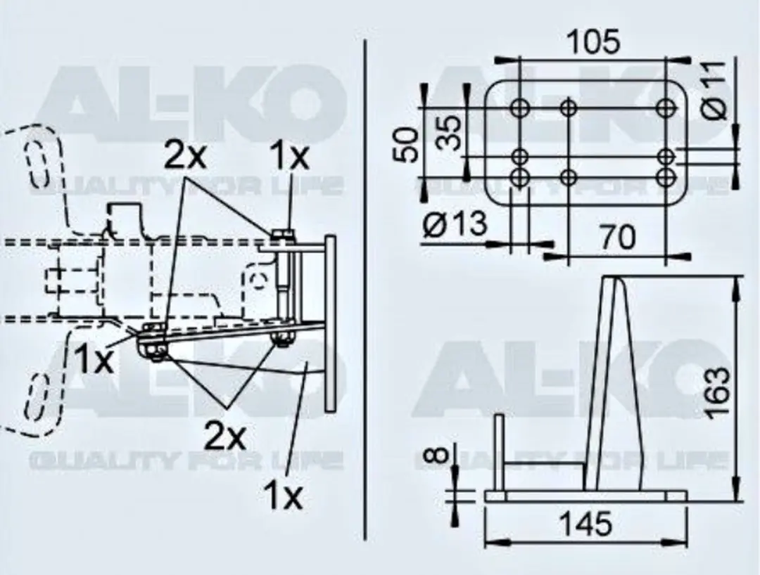 AL-KO Neuswielhouder 161/251S Middenmontage