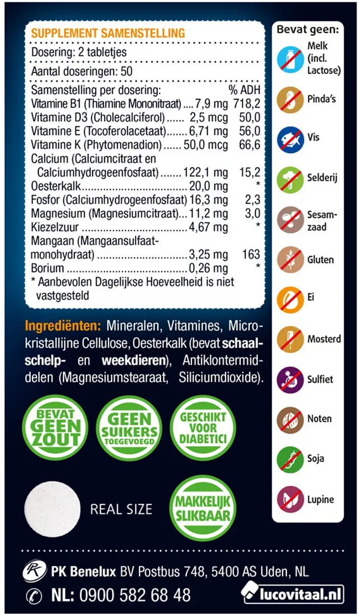 Lucovitaal Oesterkalk Calcium Vitamine D3 & K 200g - 2x100 tabletten
