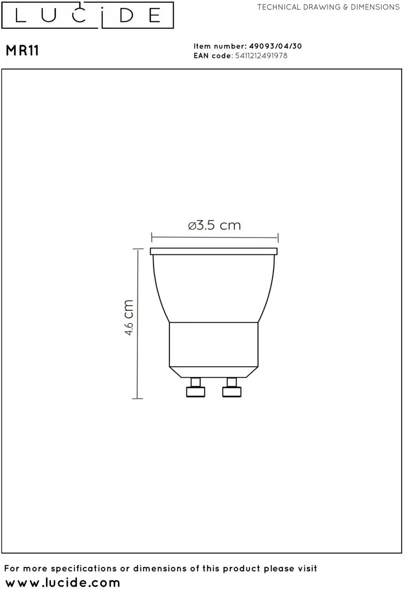 Lucide MR11 LED Lamp GU10 4W 2200K/3000K - Rookglas - Zwart
