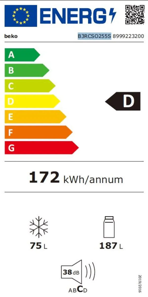 Beko B3RCSO255S Koelkast met diepvries 262L - Zilver
