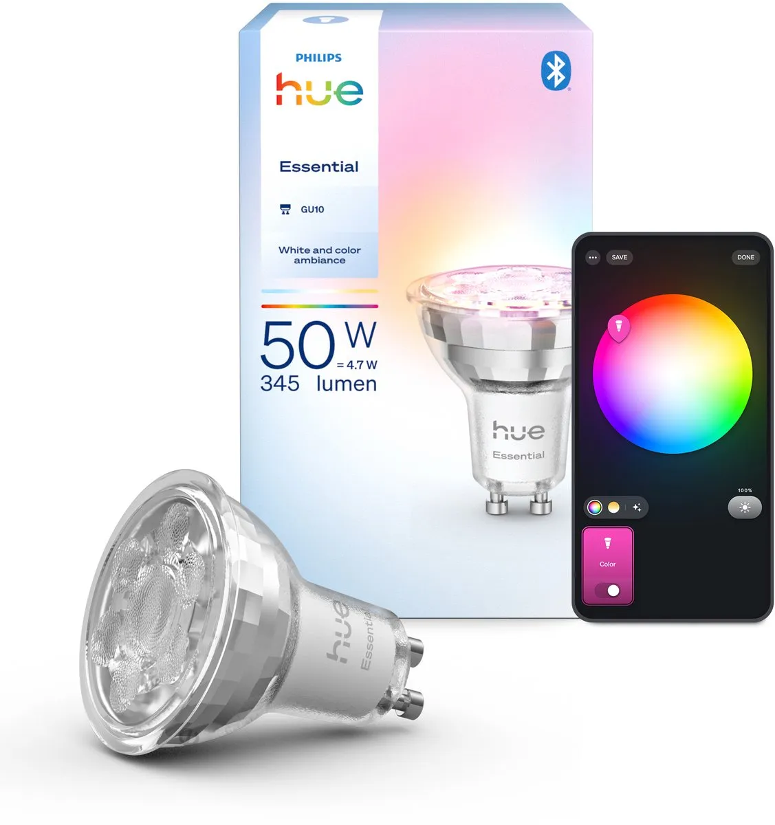 Philips Hue Essential Slimme LED GU10 Spotlight RGBW - Wit & Kleur