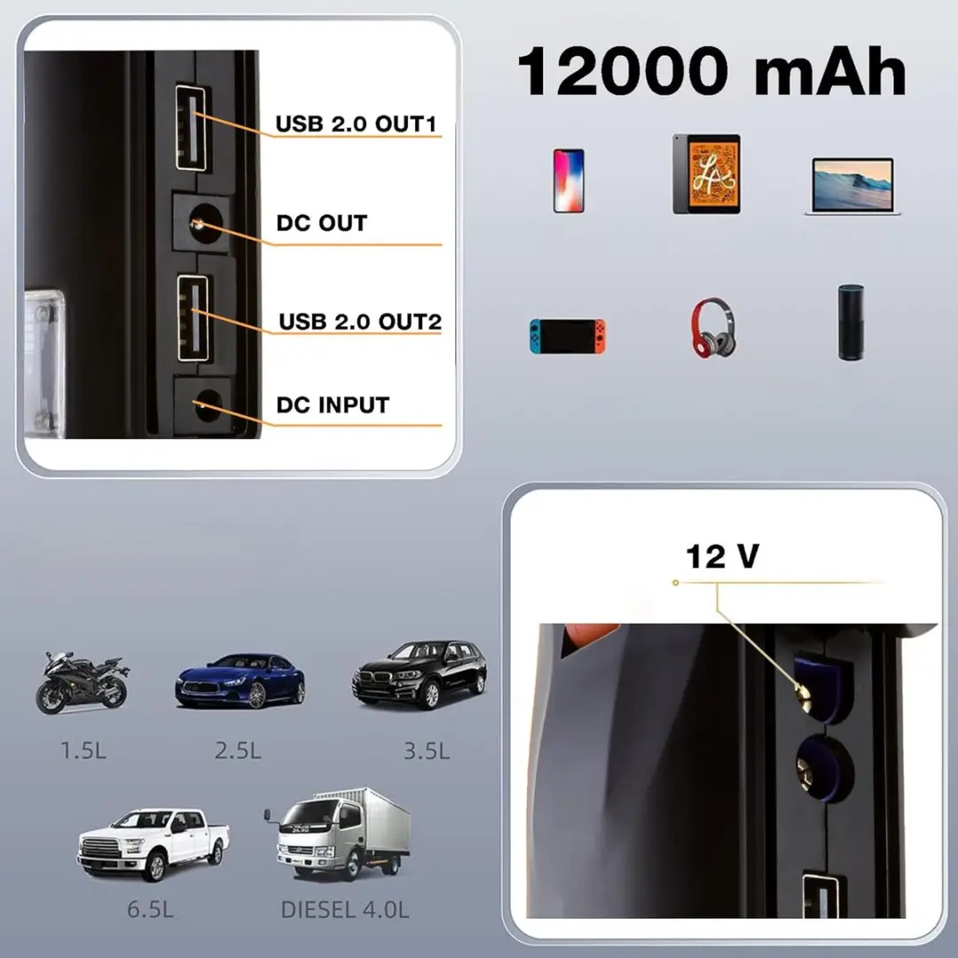 Yard Force LX JS12 Starthulp 12000mAh 400A - Zwart/Oranje