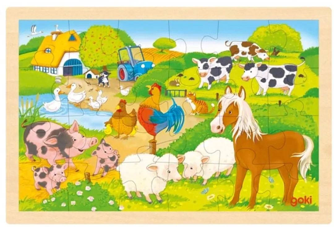 Goki Houten Legpuzzel Boerderij/Dierentuin 24 Stuks - GK57302 - Meerkleurig