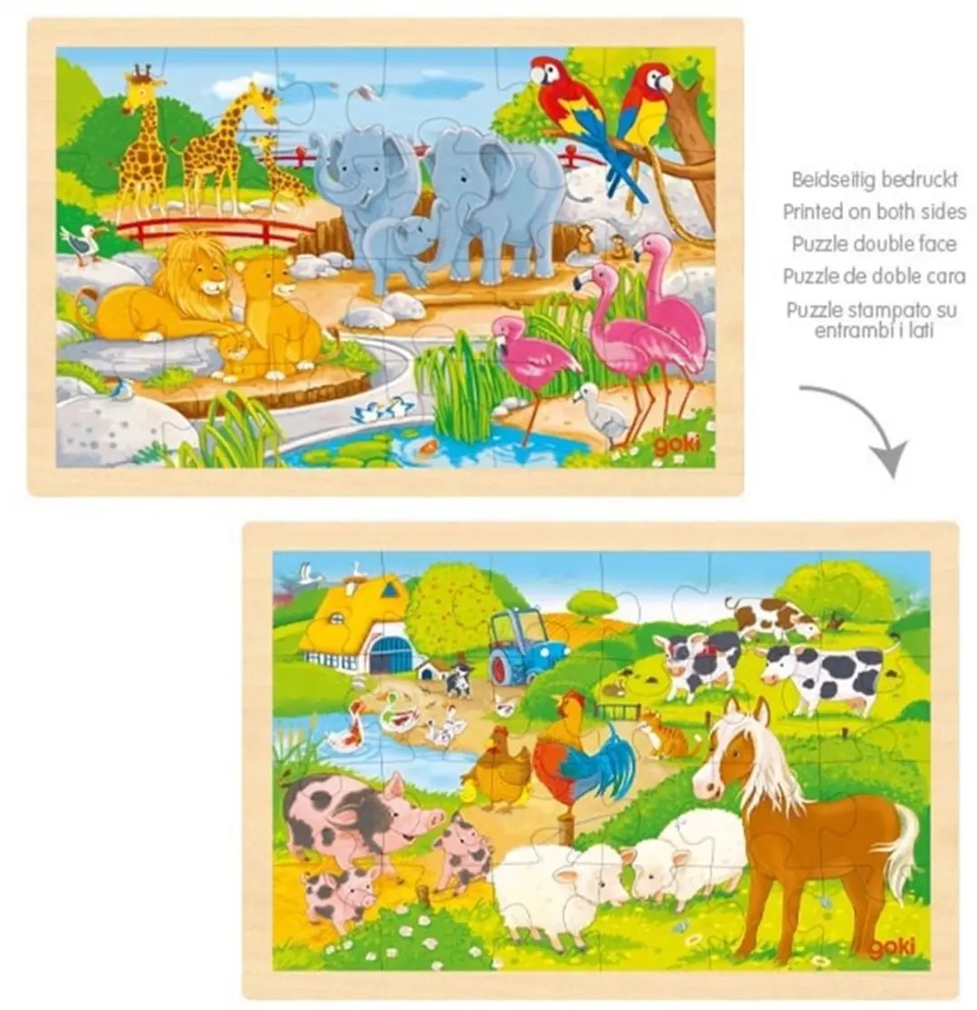 Goki Houten Legpuzzel Boerderij/Dierentuin 24 Stuks