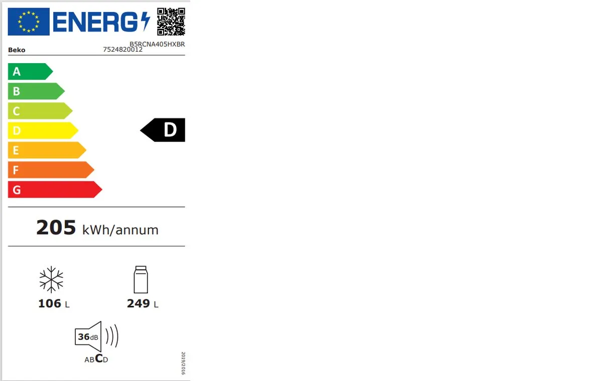 Beko B5RCNA405HXBR Koelvriescombinatie 355L - Grijs