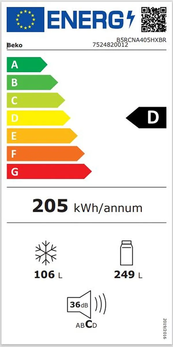 Beko B5RCNA405HXBR Koelvriescombinatie 355L - Grijs