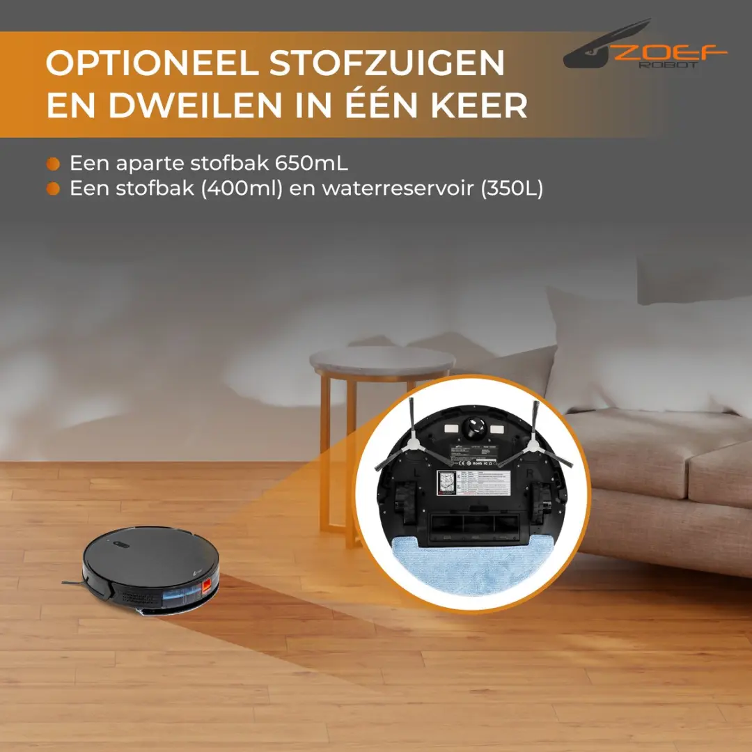Zoef Robot Jannie 4.1 Robotstofzuiger - 2200 Airwatts - Antraciet