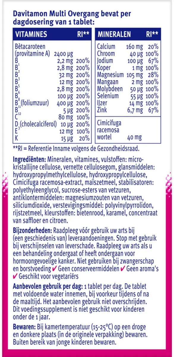 Davitamon Compleet Vrouw Overgang Multivitamine - 120 tabletten