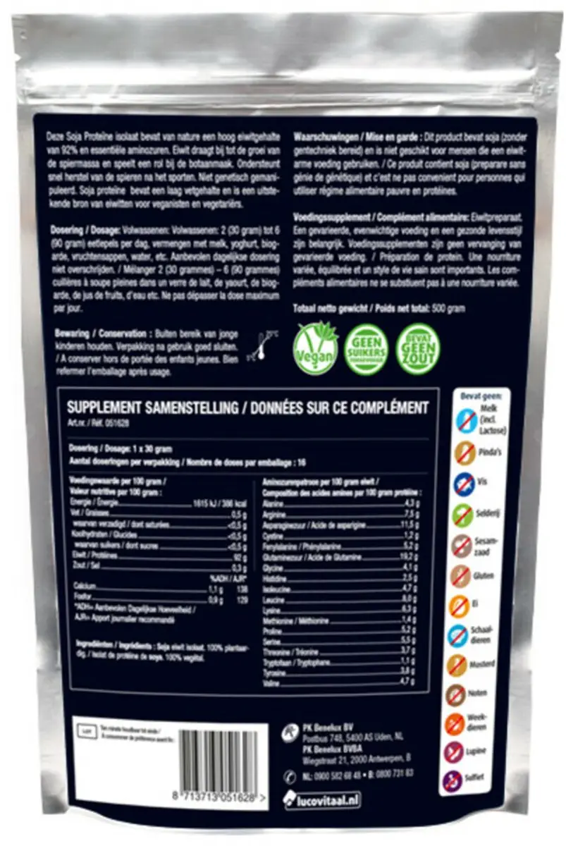 Lucovitaal Premium Soja Proteïne Puur 500g - 3 Stuks