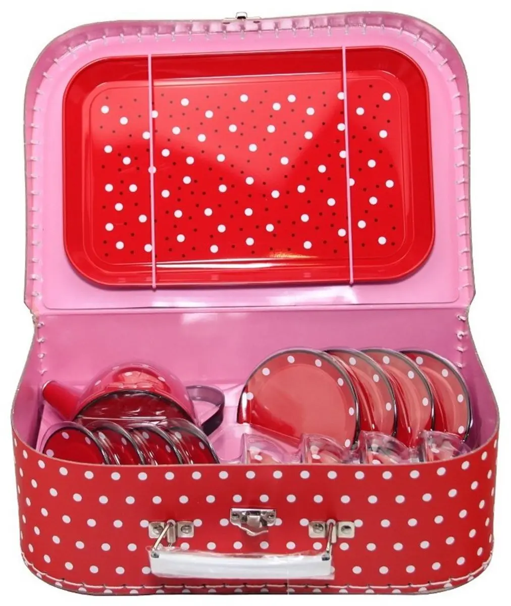 Simply for Kids Tinnen Picknick- & Theeset - 15-delig Rood/Wit