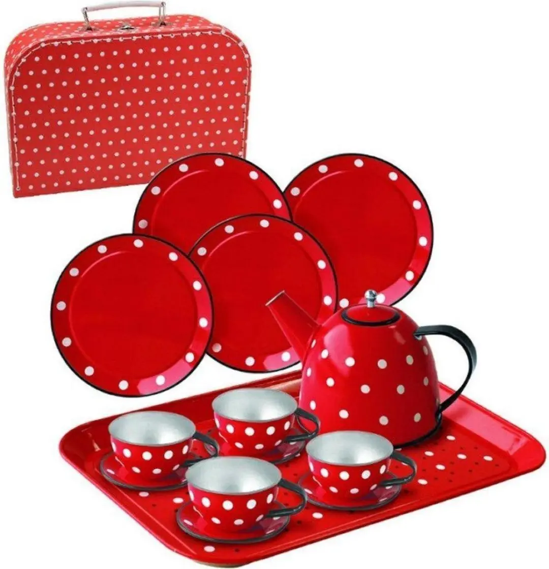 Simply for Kids Tinnen Picknick- & Theeset - 15-delig Rood/Wit
