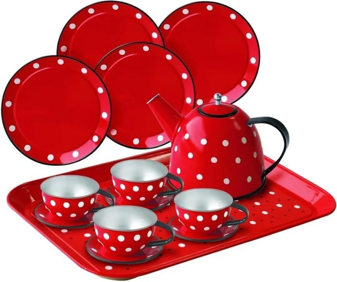 Simply for Kids Tinnen Picknick- & Theeset - 15-delig Rood/Wit