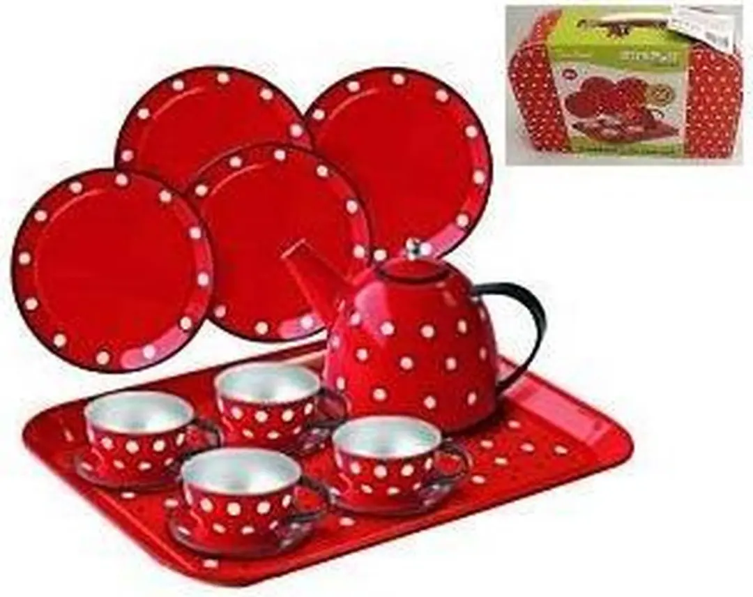 Simply for Kids Tinnen Picknick- & Theeset - 15-delig Rood/Wit