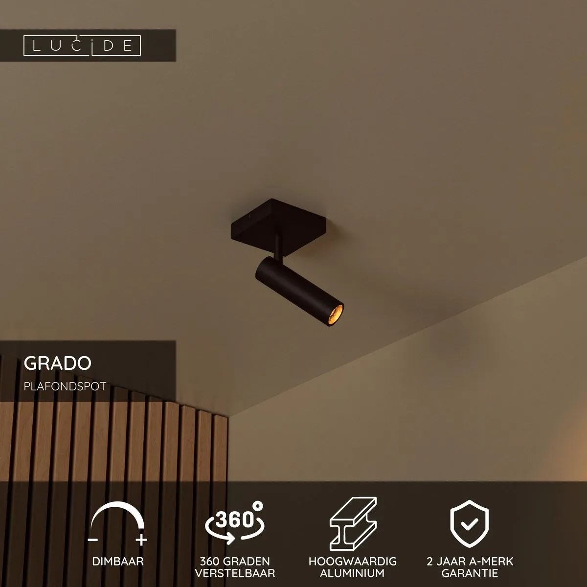 Lucide GRADO Plafondspot GU10 - Zwart