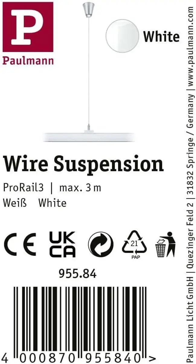 Paulmann ProRail3 Railsysteemaccessoire Kabelophanging 3m - Zilver
