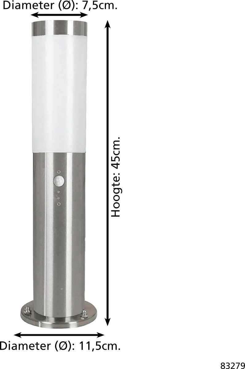 Eglo Helsinki Buitenverlichting Tuinpaaltje Sensor 15W - RVS Wit - afbeelding 6 van 6