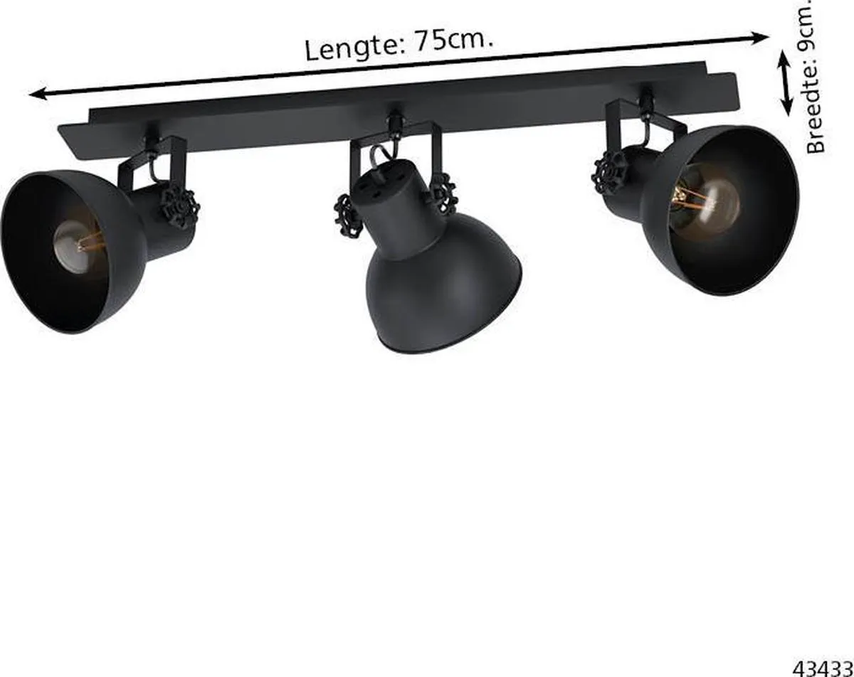 Eglo Barnstaple 1 Spot - 3 Lichtpunten - 75cm - Zwart - afbeelding 6 van 6