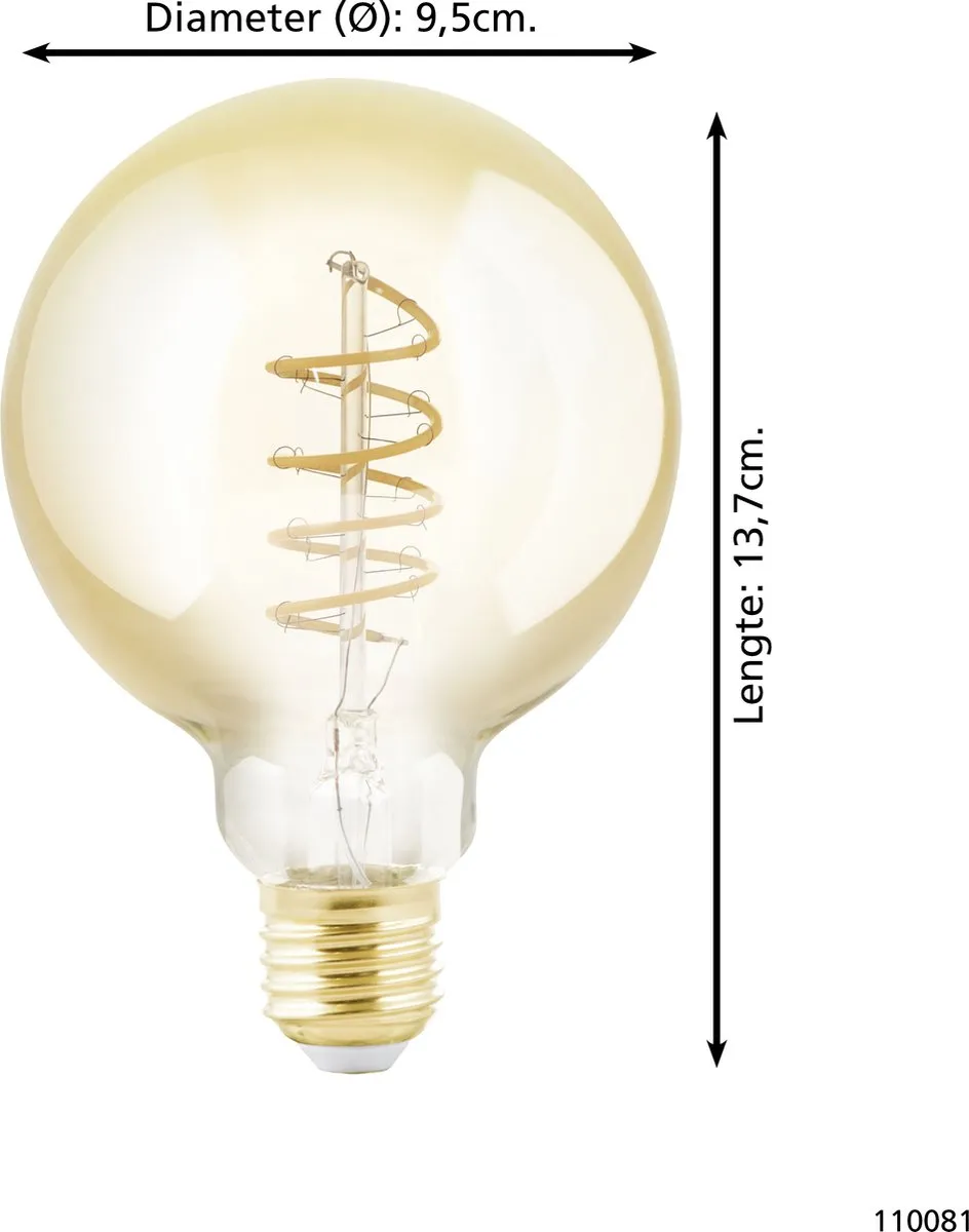 Eglo LED Lamp E27 G95 Amber 2000K - 4W - Ø9,5cm