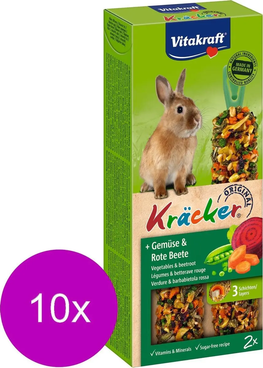 Vitakraft Dwergkonijn Kracker Groente/Thym 2-in-1 - 10 Stuks