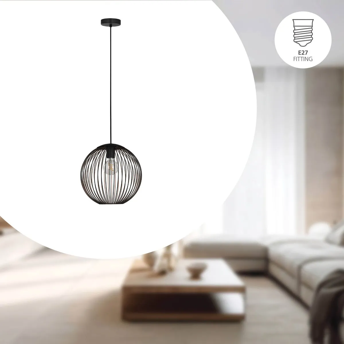 Eglo Almanzora Hanglamp E27 - Ø32cm - Zwart/Koper