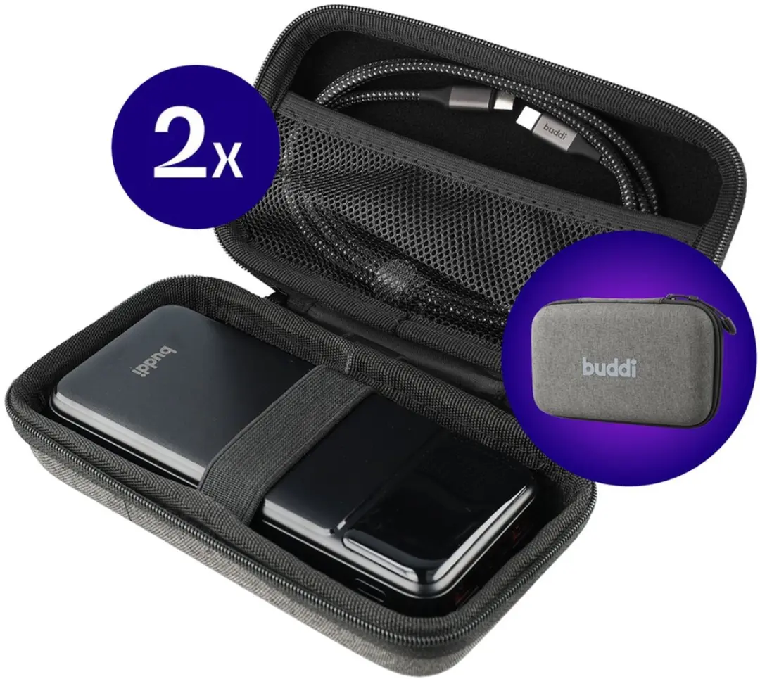 Buddi Sorted Powerbank Hoes - 2 Stuks - Grijs