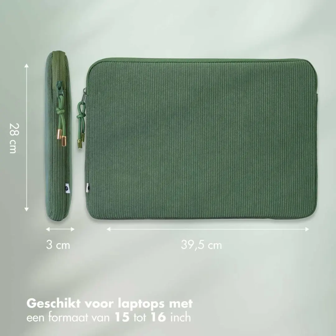 Selencia Corduroy Laptophoes 16 inch - Sage Green