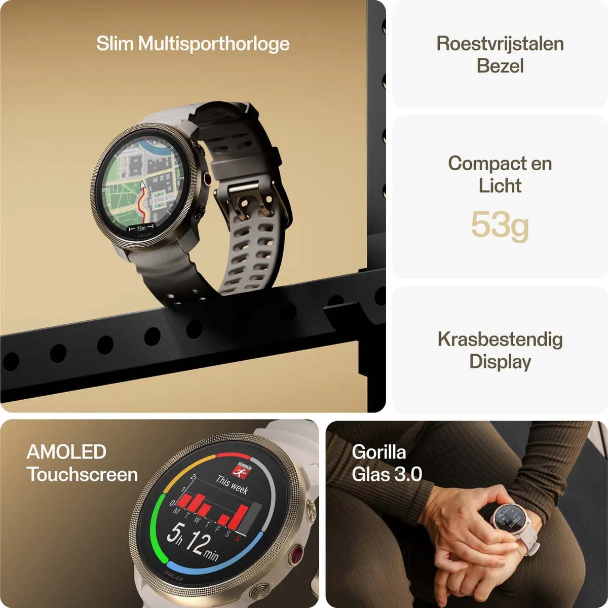 Polar Vantage M3 Smartwatch 45mm - Greige/Goud - afbeelding 6 van 6