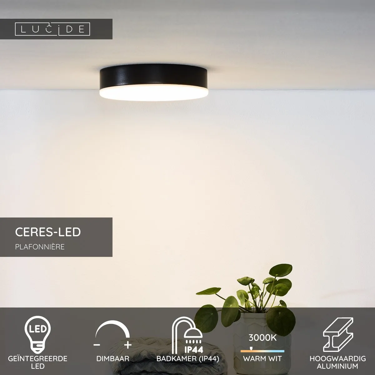 Lucide CERES-LED Plafondlamp Ø21,5cm - 30W 3000K - Zwart