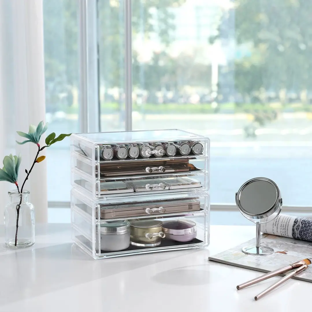 Songmics JMU32TP Make-up Koffer - 2 Stapelbare Dozen - 5 Lades - Transparant