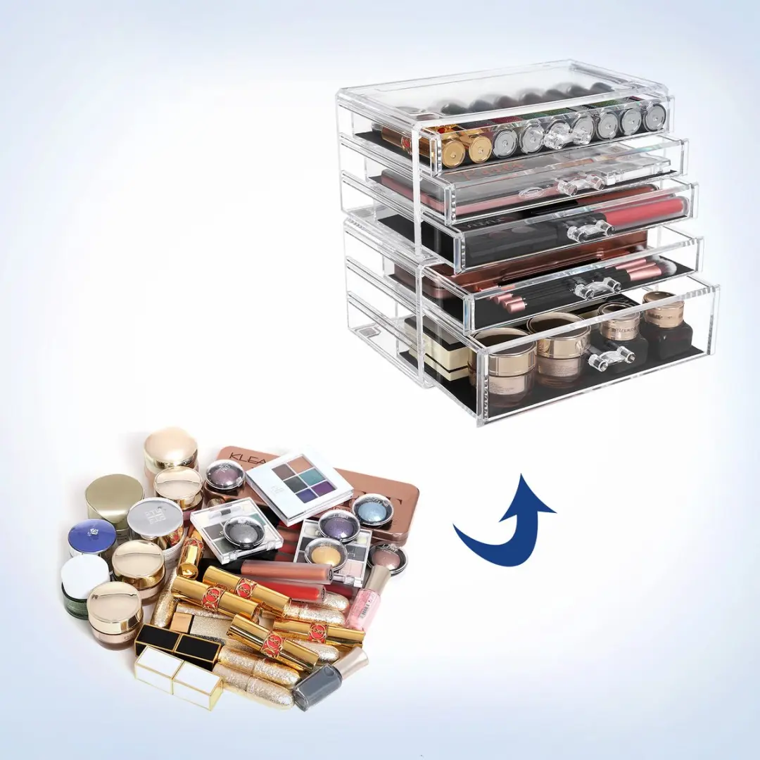 Songmics JMU32TP Make-up Koffer - 2 Stapelbare Dozen - 5 Lades - Transparant