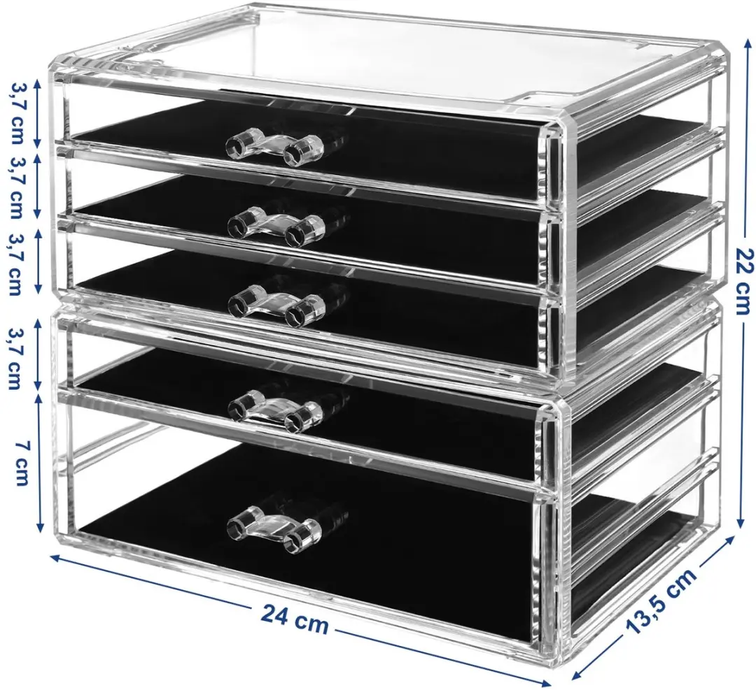 Songmics JMU32TP Make-up Koffer - 2 Stapelbare Dozen - 5 Lades - Transparant