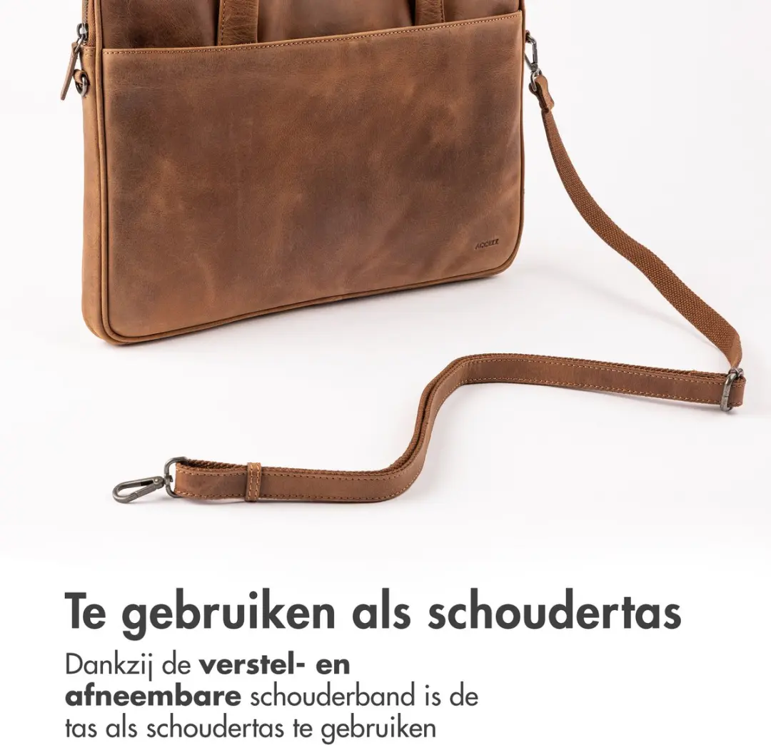 Accezz Leren Laptoptas 16 inch - Cognac