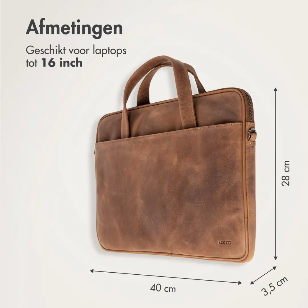 Accezz Leren Laptoptas 16 inch - Cognac