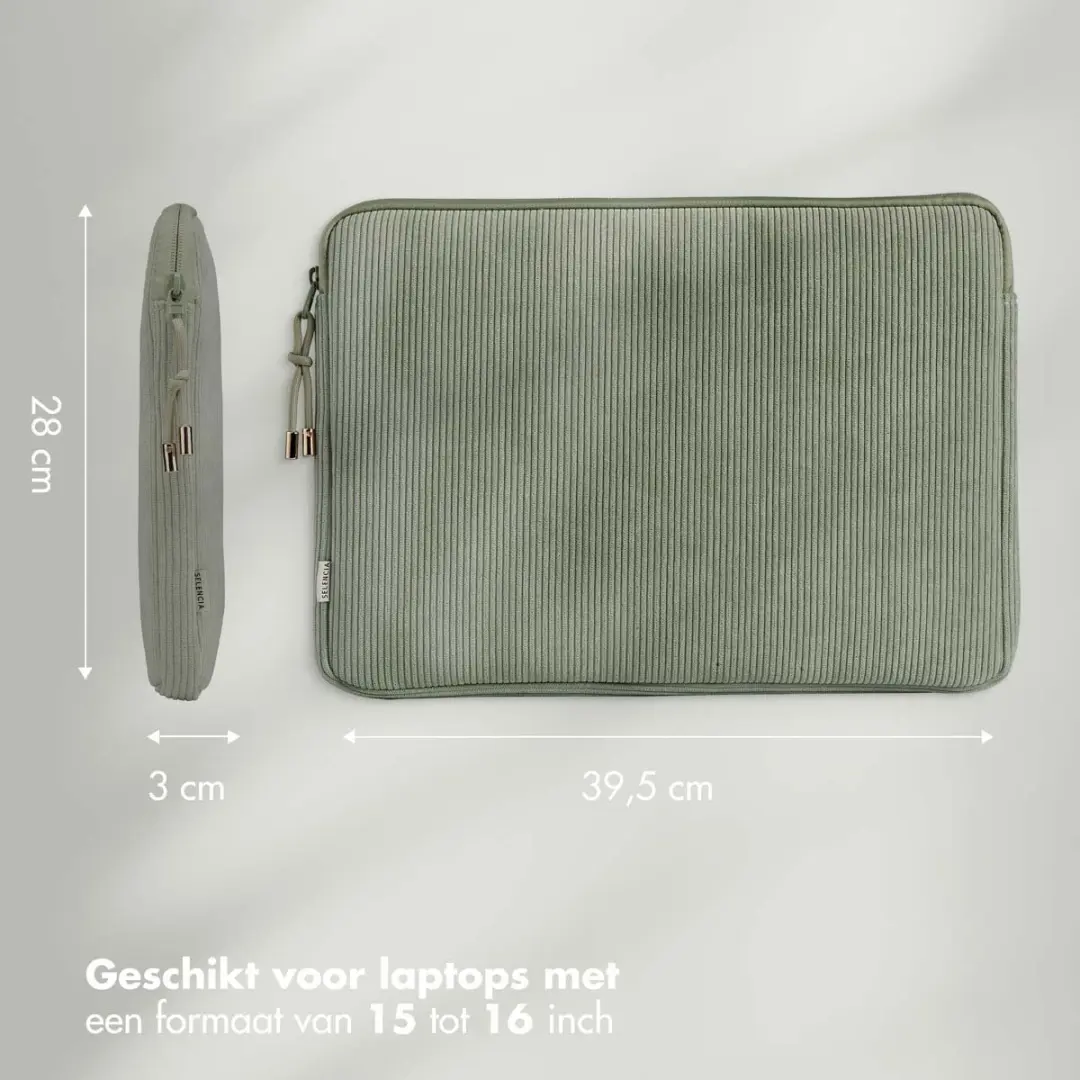 Selencia Corduroy Laptophoes 16 inch - Pistache Green