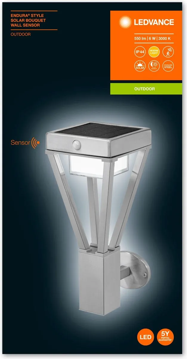 LEDVANCE Endura Style Solar Bouquet Wandlamp 6W - Warm Wit - IP44 - Stahl