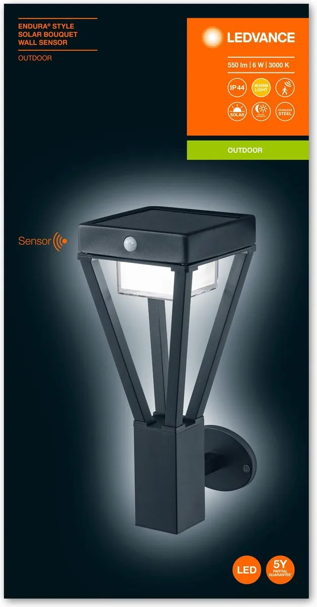 LEDVANCE Endura Style Solar Bouquet Wandlamp 6W - Warm Wit - IP44 - Stahl - afbeelding 6 van 6