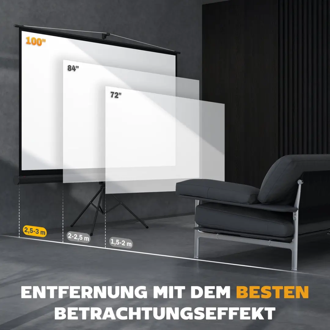 ECTEATOY Projectiescherm 100 Inch - 4K HD 16:9 - Hoogteverstelbaar Statief - Zwart