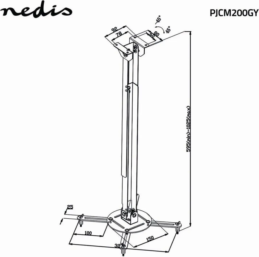 Nedis PJCM200GY Projectorbeugel - 10 kg - Zilver