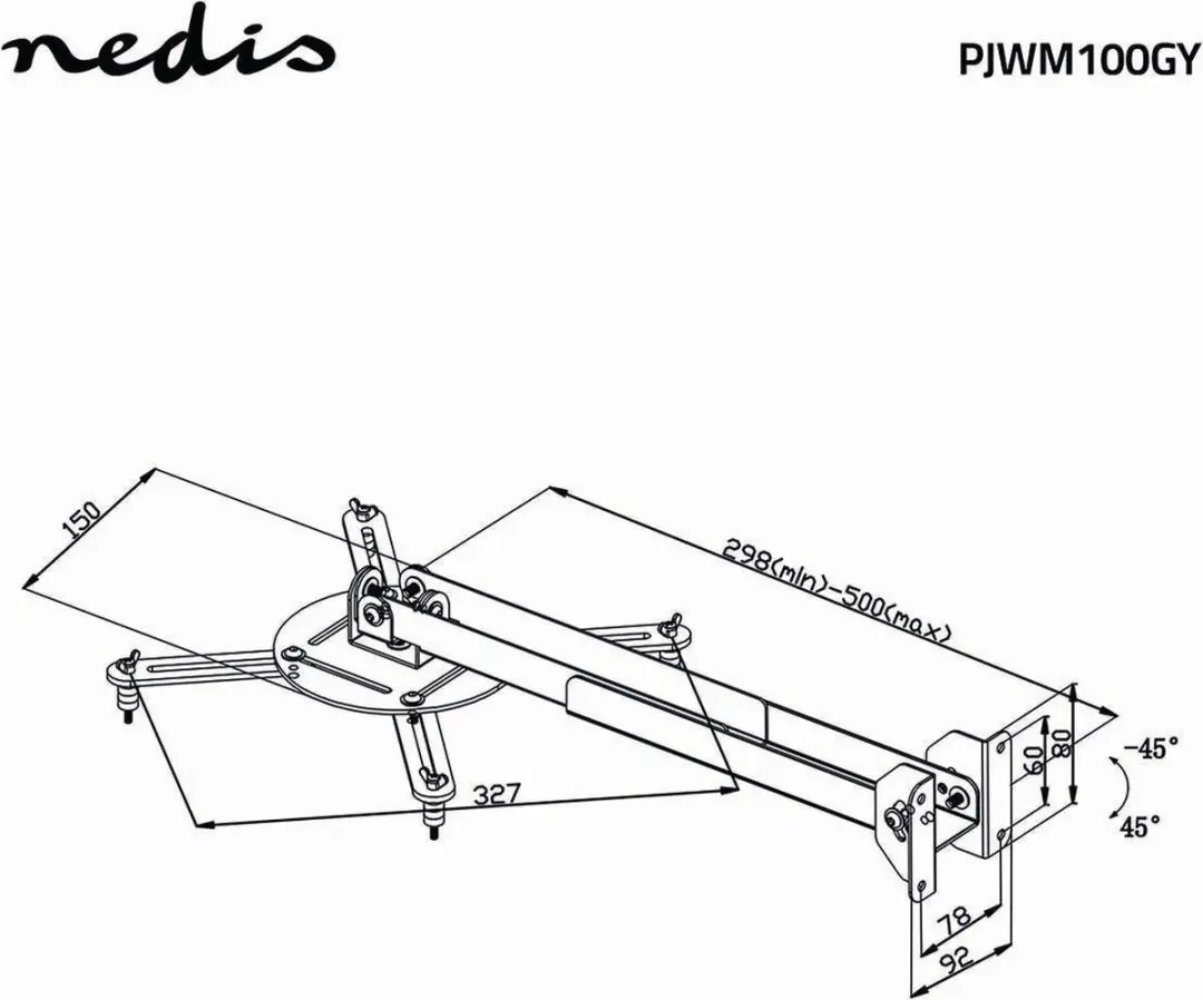 Nedis PJWM100GY Projectorbeugel - 10 kg - Zilver