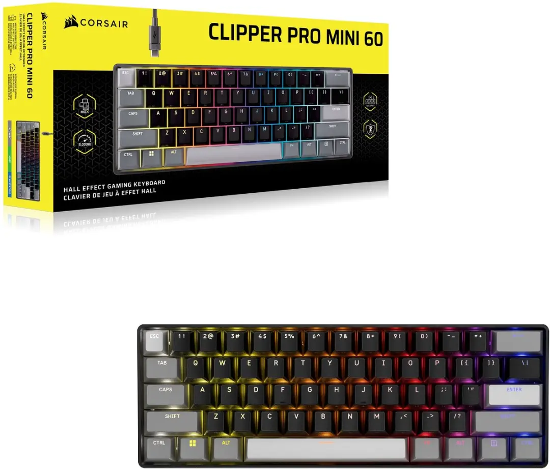 Corsair Clipper Pro Mini 60 Hall-effect Gamingtoetsenbord - Zwart - afbeelding 6 van 6