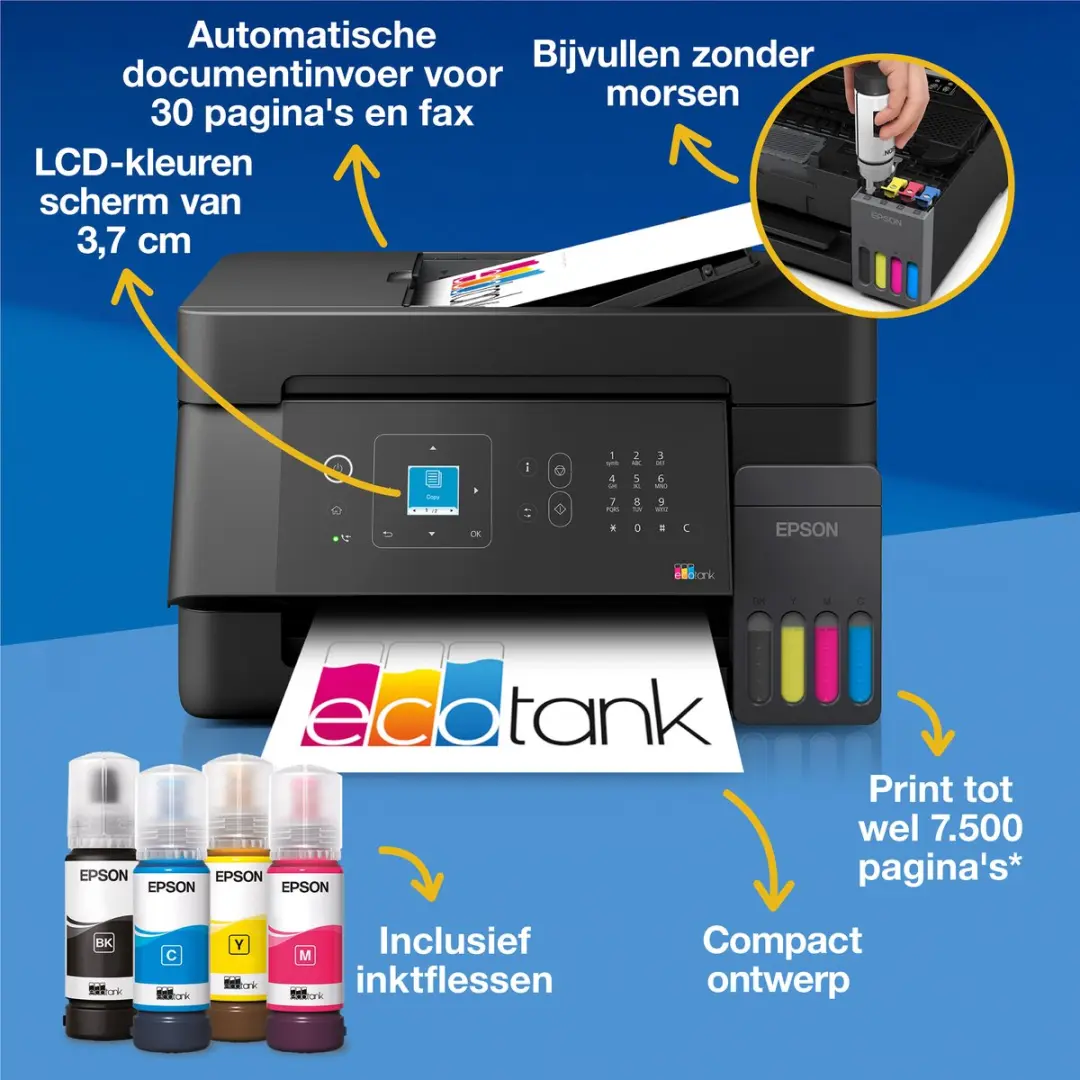 Epson EcoTank ET-4900 Inkjetprinter - A4 - 5760x1440 DPI - Zwart