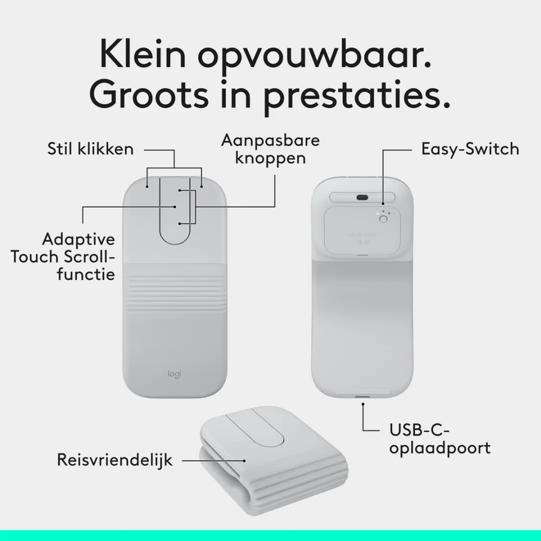 Logitech Mobi Fold 910-007631 Ovouwbare Muis - Wit