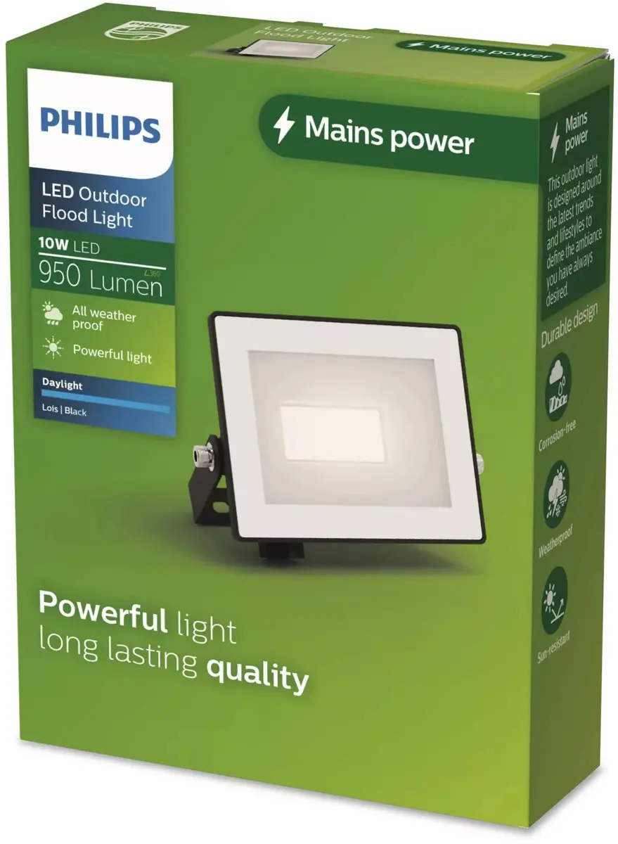 Philips Lois Floodlight 10W - Koel wit 5000K - Zwart