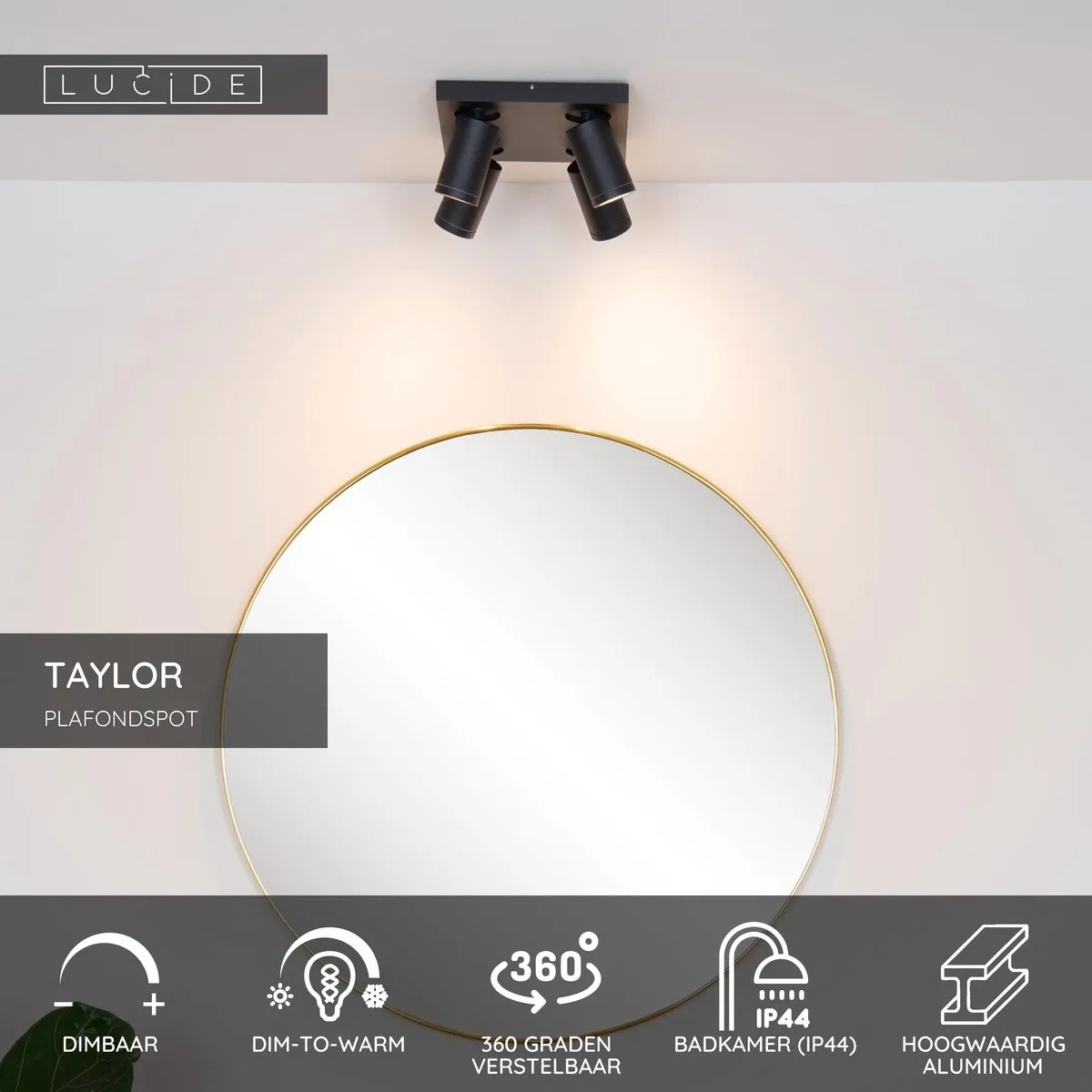 Lucide Taylor Plafondspot LED 4x5W 2200K/3000K - Zwart