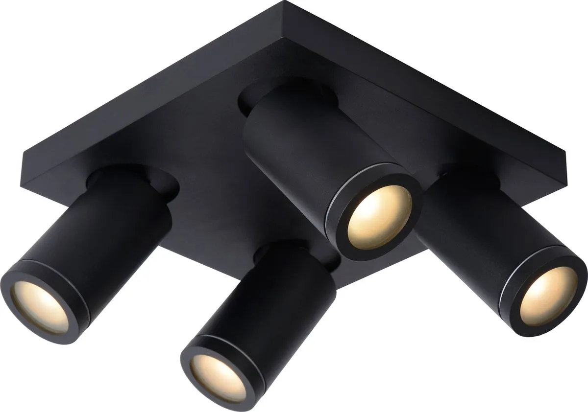 Lucide Taylor Plafondspot LED 4x5W 2200K/3000K - Zwart