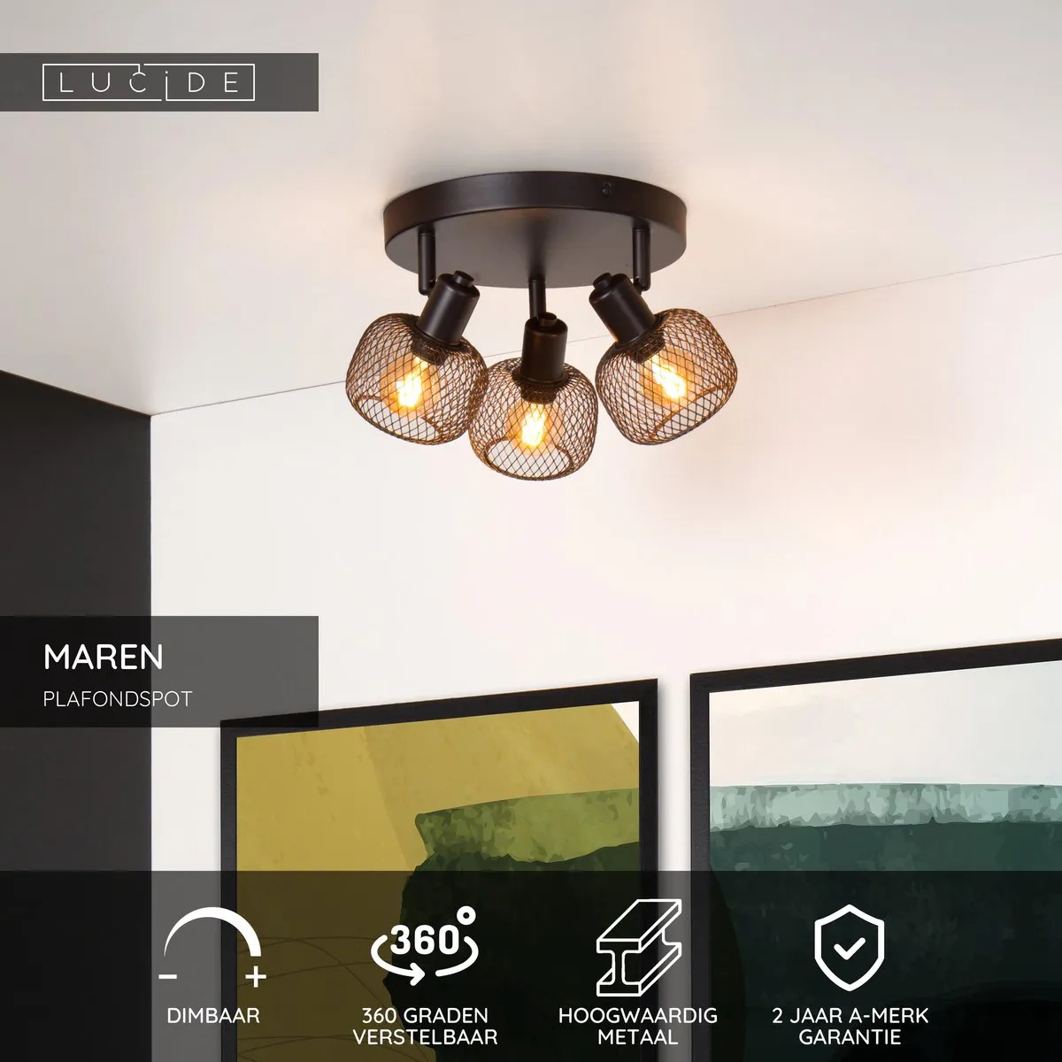 Lucide MAREN Plafondspot Ø37cm - 3xE14 - Zwart
